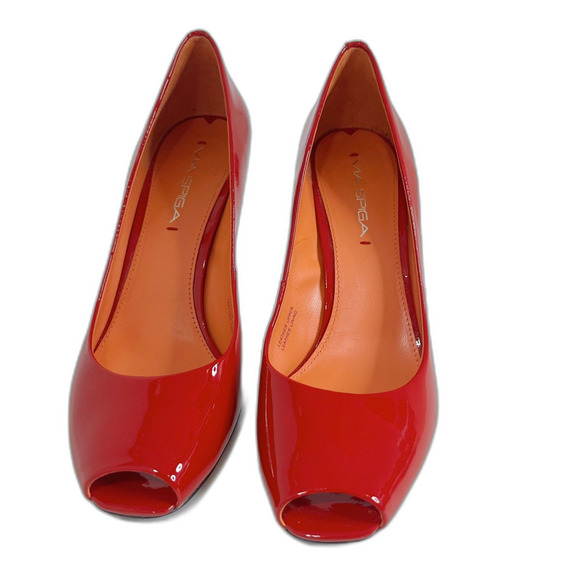Via Spiga Red Patent Leather Peep Toe Stilettos Heels Pumps Women's Size 7.5 - Picture 7 of 8